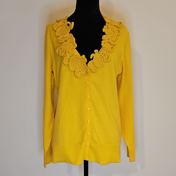 Moth Sweaters - Anthropologie Moth Abuzz Bee Cardigan Sweater, Crochet Bumblebees, Yellow, Large